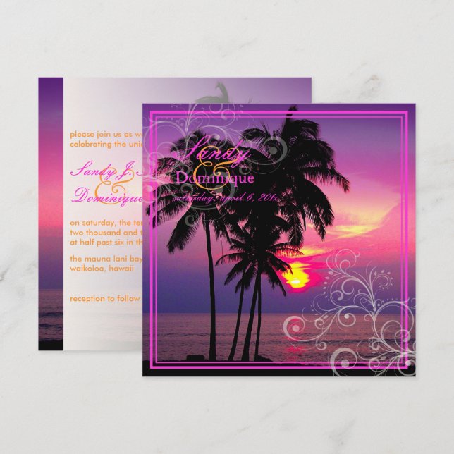 Invitación PixDezines Kaui Sunset+Swirls/boda tropical (Anverso / Reverso)