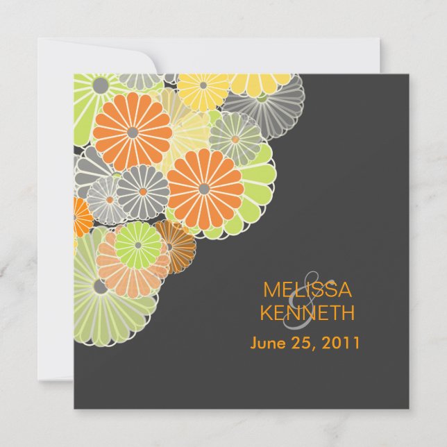 Invitación PixDezines Kiku (crisantemo), color cítrico (Anverso)