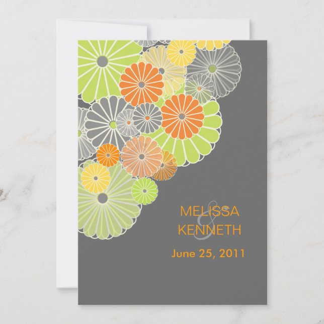 Invitación PixDezines Kiku (crisantemo), color cítrico (Anverso)