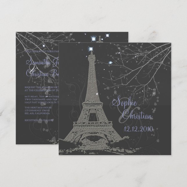 Invitación PixDezines La Torre Eiffel+Remolinos (Anverso / Reverso)