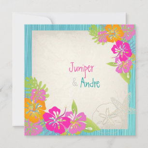 Invitación PixDezines leis/hibiscus, color playa/diy