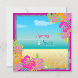 Invitación PixDezines leis/hibiscus, color playa/diy