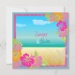 Invitación PixDezines leis/hibiscus, color playa/diy