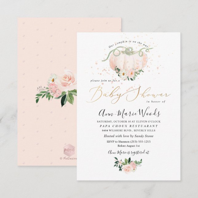 Invitación PixDezines Lil Rubor Pumpkin Baby Shower (Anverso / Reverso)