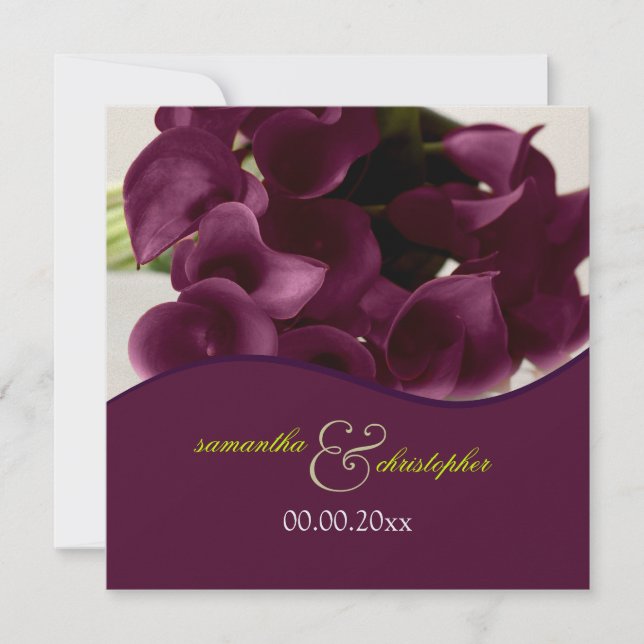 Invitación PixDezines, lirios de calla púrpura/diy (Anverso)