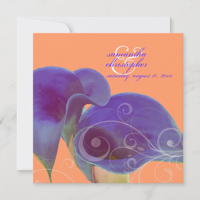 Invitación PixDezines, lirios de calla púrpura/diy (Anverso)