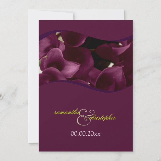 Invitación PixDezines, lirios de calla púrpura/diy (Anverso)