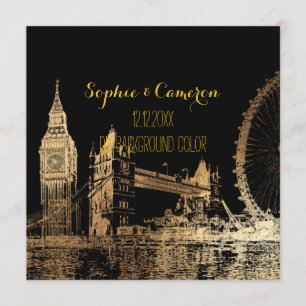 Invitación PixDezines Londres/Falso Oro Hoja/Fondo de bricola