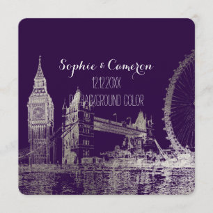 Invitación PixDezines Londres/Falso papel de plata/Fondo de b