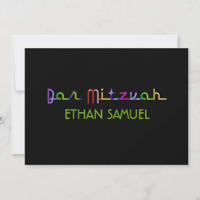 Invitación PixDezines luces de neón bar mitzvah (Anverso)