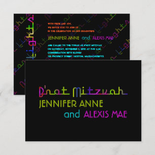 Invitación PixDezines luces de neón b'not mitzvah