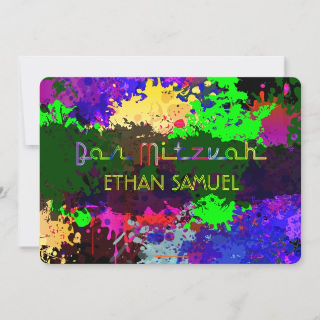 Invitación PixDezines luces de neón/grunge urbano/bar mitzvah (Anverso)