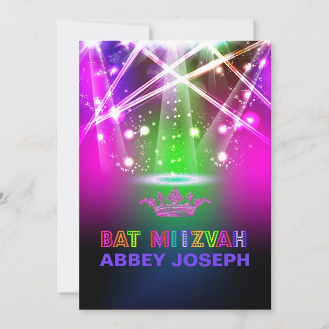 Invitación PixDezines luces láser / neón Bar Mitzvah (Anverso)
