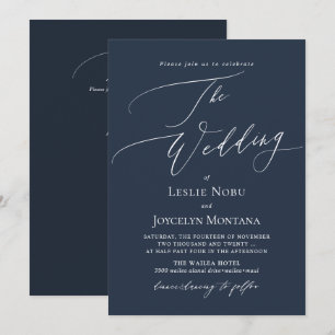 Invitación PixDezines Luxe Caligrafía Boda Azul Marino