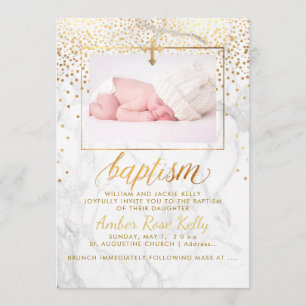 Invitación PixDezines Marble Faux Dots Gold / Baptism Card