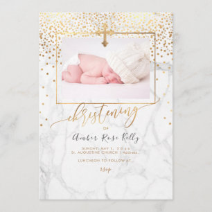 Invitación PixDezines Marble+Faux Gold Confetti Christening
