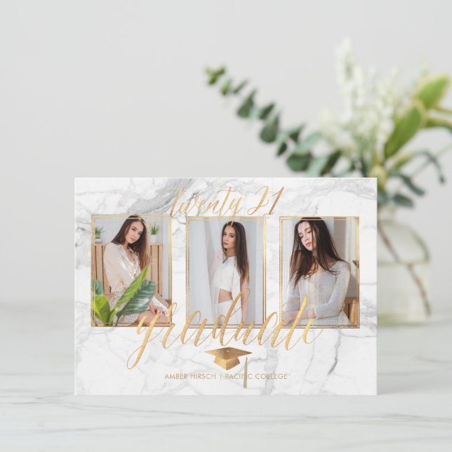 Invitación PixDezines Marble Faux Gold Graduación Invita (Anverso de pie)