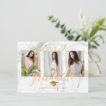 PixDezines Marble Faux Gold Graduación Invita