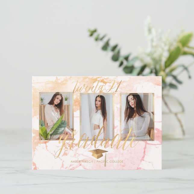 Invitación PixDezines Marble Faux Gold Graduación Invita Invi (Anverso de pie)