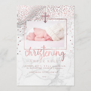 Invitación PixDezines Marble+Faux Rosa Gold Dots/Christening