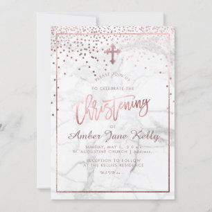 Invitación PixDezines Marble+Faux Rosa Gold Dots/Christening