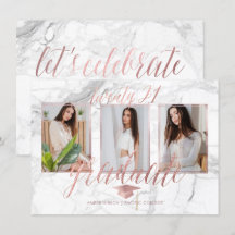PixDezines Marble Faux Rosa Graduación de Oro Invi