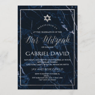 Invitación PixDezines Marble Faux Silver Star Bar Mitzvah