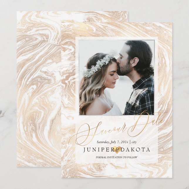 Invitación PixDezines Marbleized Faux Gold (Anverso / Reverso)