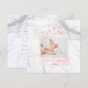 Invitación PixDezines Marbre Blanc, Baptême Fille