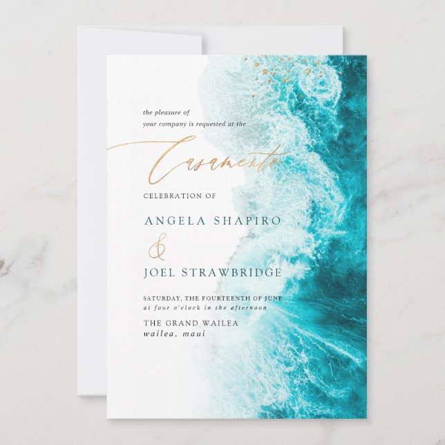 Invitación PixDezines Marine Waves Shoreline Beach Casamento (Anverso)
