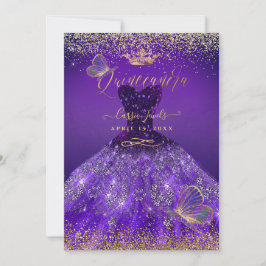 Invitación PixDezines Mariposas Quinceanera, Púrpura Oscuro