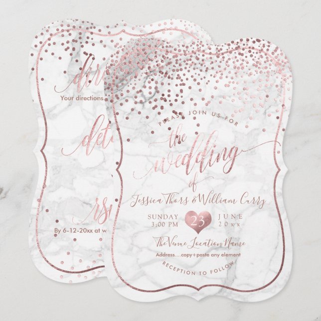 Invitación PixDezines Mármol+Faux Rosa Boda de Confetti de or (Anverso / Reverso)