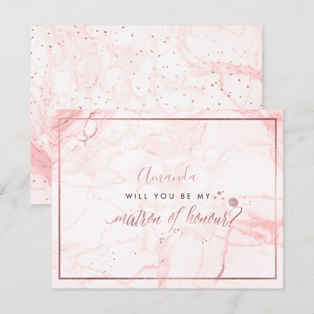 Invitación PixDezines Mármol + Faux Rosa Gold, Matron (Anverso / Reverso)