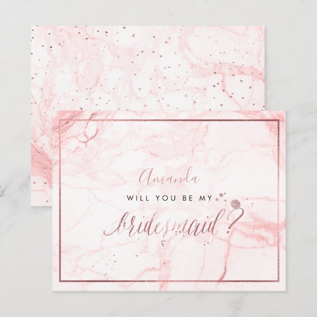 Invitación PixDezines Mármol + Faux Rosa Oro, dama de honor (Anverso / Reverso)
