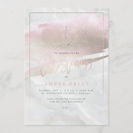 Invitación PixDezines Mármol+Rosa Beige Platino/Bautizo
