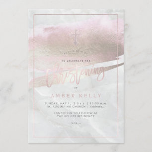 Invitación PixDezines Mármol+Rosa Beige Platino/Bautizo