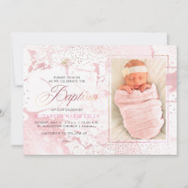 Invitación PixDezines Mármol Rosado+Confeti/Bautizo