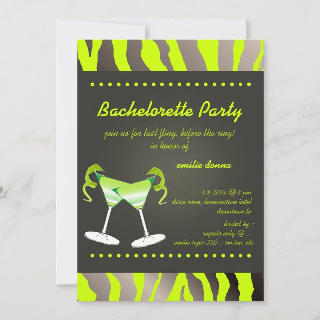 Invitación PixDezines martini Bachelorette (Anverso)
