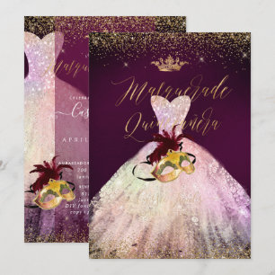 Invitación PixDezines Masquerade Quinceañera Algodón de Azúca