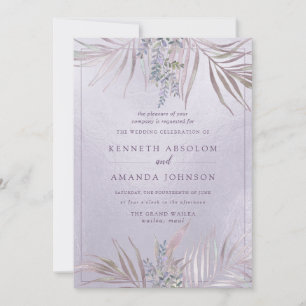 Invitación PixDezines Mauve+Lilac Palmas, Irisado