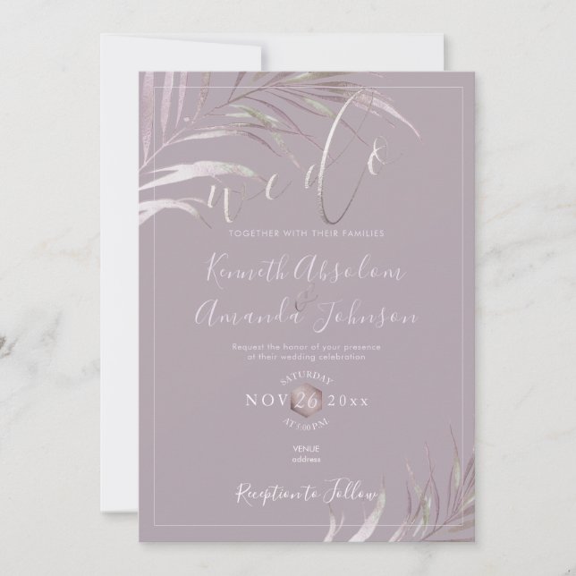 Invitación PixDezines Mauve+Lilac Palms, lo hacemos (Anverso)