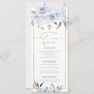 Invitación PixDezines Menú de Bautizo Flores H2 Azul Polvorie
