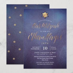Invitación PixDezines Minimalista Ombre Azul Mitzvah, Letra C