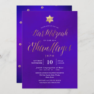 Invitación PixDezines Minimalista Ultra Violet Mitzvah, Scrip