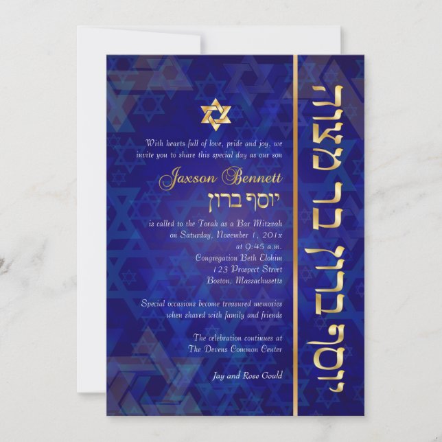 Invitación PixDezines mod/Bar Mitzvah/azul marino/oro (Anverso)