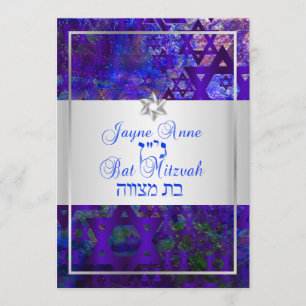 Invitación PixDezines mod estrellas/Bar Mitzvah/violeta/plata