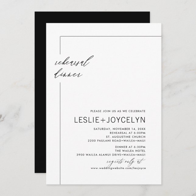 Invitación PixDezines Moderno Mínimo Ensayo Cena (Anverso / Reverso)