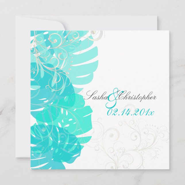 Invitación PixDezines Monstera, Foliage tropical + Swirls (Anverso)