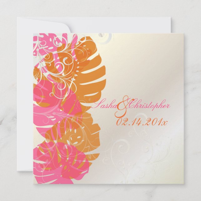 Invitación PixDezines Monstera, Foliage tropical + Swirls (Anverso)