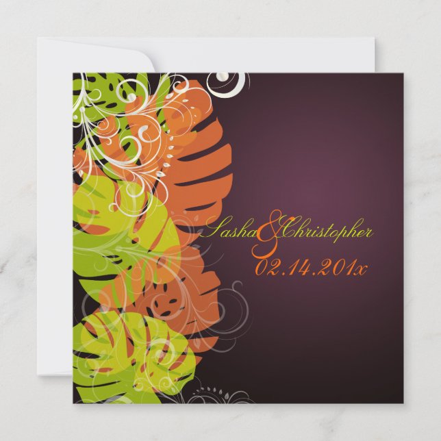 Invitación PixDezines Monstera, Foliage tropical + Swirls (Anverso)